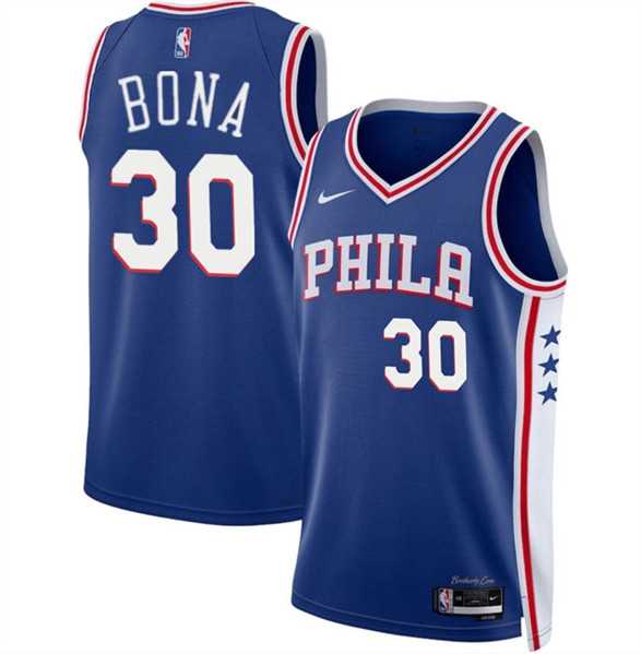 Men%27s Philadelphia 76ers #30 Adam Bona Royal 2024 Draft Icon Edition Basketball Stitched Jersey Dzhi